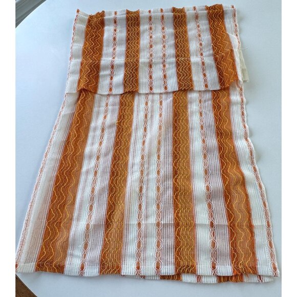 Vintage 70s curtain, pumpkin orange & white stripes, ruffled top, mesh net panel - Picture 5 of 8